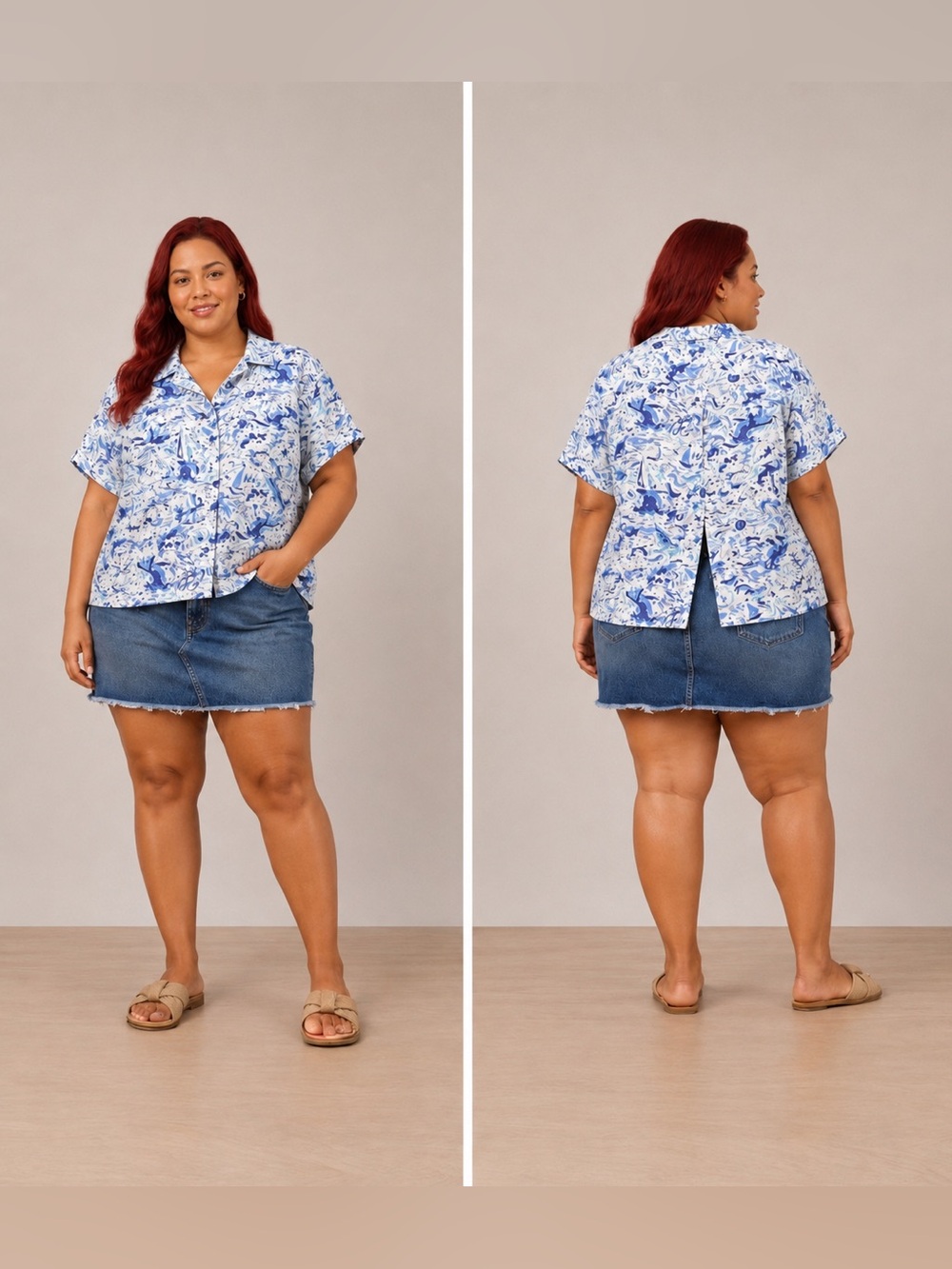 Maeve Anthropology Blue Abstract Short Sleeve Blouse